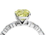 White gold Fancy Yellow Cushion Cut Diamond Ring with Marquise and Round  Side Stones and Four-Prong Setting_68