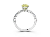White gold Fancy Yellow Cushion Cut Diamond Ring with Marquise and Round  Side Stones and Four-Prong Setting_69