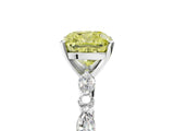 White gold Fancy Yellow Cushion Cut Diamond Ring with Marquise and Round  Side Stones and Four-Prong Setting_71