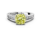 White gold Fancy Yellow Cushion Cut Diamond Ring with Milgrain Pavé Band and Four-Prong Setting_31
