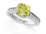 White gold Fancy Yellow Cushion Cut Diamond Ring with Milgrain Pavé Band and Four-Prong Setting_32