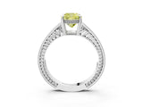 White gold Fancy Yellow Cushion Cut Diamond Ring with Milgrain Pavé Band and Four-Prong Setting_35