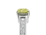 White gold Fancy Yellow Cushion Cut Diamond Ring with Milgrain Pavé Band and Four-Prong Setting_37