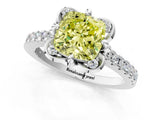White gold Fancy Yellow Cushion Cut Diamond Ring with Pavé Band and Floral Prong Setting_40