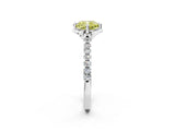 White gold Fancy Yellow Cushion Cut Diamond Ring with Pavé Band and Floral Prong Setting_41