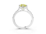 White gold Fancy Yellow Cushion Cut Diamond Ring with Pavé Band and Floral Prong Setting_42