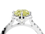 White gold Fancy Yellow Cushion Cut Diamond Ring with Pavé Band and Floral Prong Setting_43