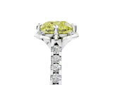 White gold Fancy Yellow Cushion Cut Diamond Ring with Pavé Band and Floral Prong Setting_44