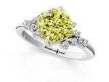 White gold Fancy Yellow Cushion Cut Diamond Ring with Side Stones and Four-Prong Setting_134