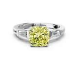 White gold Fancy Yellow Cushion  Cut Diamond Ring with Tapered Baguette Side Stones in Four-Prong Setting_3