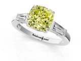 White gold Fancy Yellow Cushion  Cut Diamond Ring with Tapered Baguette Side Stones in Four-Prong Setting_4