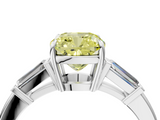 White gold Fancy Yellow Cushion  Cut Diamond Ring with Tapered Baguette Side Stones in Four-Prong Setting_7