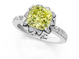 White gold Fancy Yellow Cushion Cut Diamond Scalloped Halo Engagement Ring with Round Shared Prong Band_14