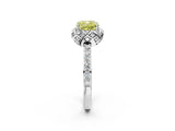 White gold Fancy Yellow Cushion Cut Diamond Scalloped Halo Engagement Ring with Round Shared Prong Band_15