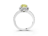 White gold Fancy Yellow Cushion Cut Diamond Scalloped Halo Engagement Ring with Round Shared Prong Band_16