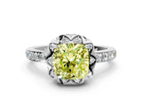 White gold Fancy Yellow Cushion Cut Diamond Scalloped Halo Engagement Ring with Round Shared Prong Band_19