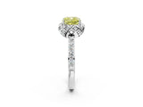 White gold Fancy Yellow Cushion Cut Diamond Scalloped Halo Engagement Ring with Round Shared Prong Band_21