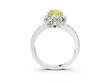 White gold Fancy Yellow Cushion Cut Diamond Scalloped Halo Engagement Ring with Round Shared Prong Band_22