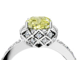 White gold Fancy Yellow Cushion Cut Diamond Scalloped Halo Engagement Ring with Round Shared Prong Band_23