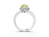 White gold Fancy Yellow Cushion Cut Diamond Scalloped Halo Engagement Ring with Round Shared Prong Band_40