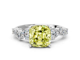 White gold Fancy Yellow Cushion Cut Diamond Scattered Round Accent Ring with Prong Setting_12