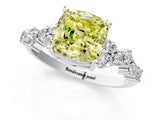 White gold Fancy Yellow Cushion Cut Diamond Scattered Round Accent Ring with Prong Setting_13