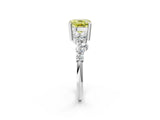 White gold Fancy Yellow Cushion Cut Diamond Scattered Round Accent Ring with Prong Setting_14