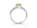 White gold Fancy Yellow Cushion Cut Diamond Scattered Round Accent Ring with Prong Setting_15