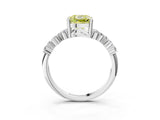 White gold Fancy Yellow Cushion Cut Diamond Scattered Round Accent Ring with Prong Setting_27