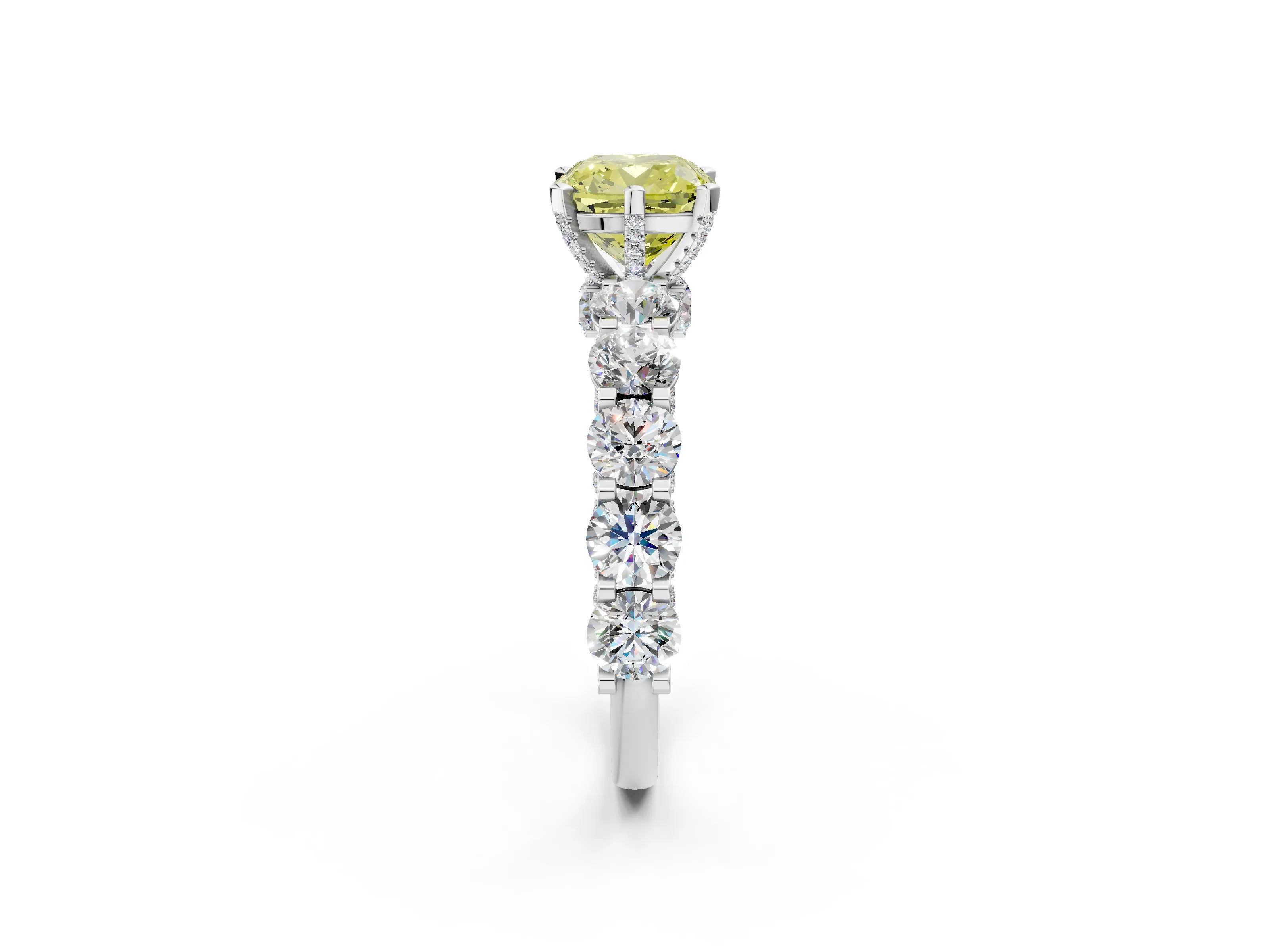 White gold Fancy Yellow Cushion Cut Diamond Side Stone Engagement Ring with Four-Prong Setting_39