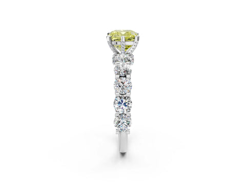 White gold Fancy Yellow Cushion Cut Diamond Side Stone Engagement Ring with Four-Prong Setting_39