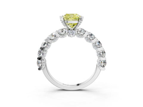 White gold Fancy Yellow Cushion Cut Diamond Side Stone Engagement Ring with Four-Prong Setting_40