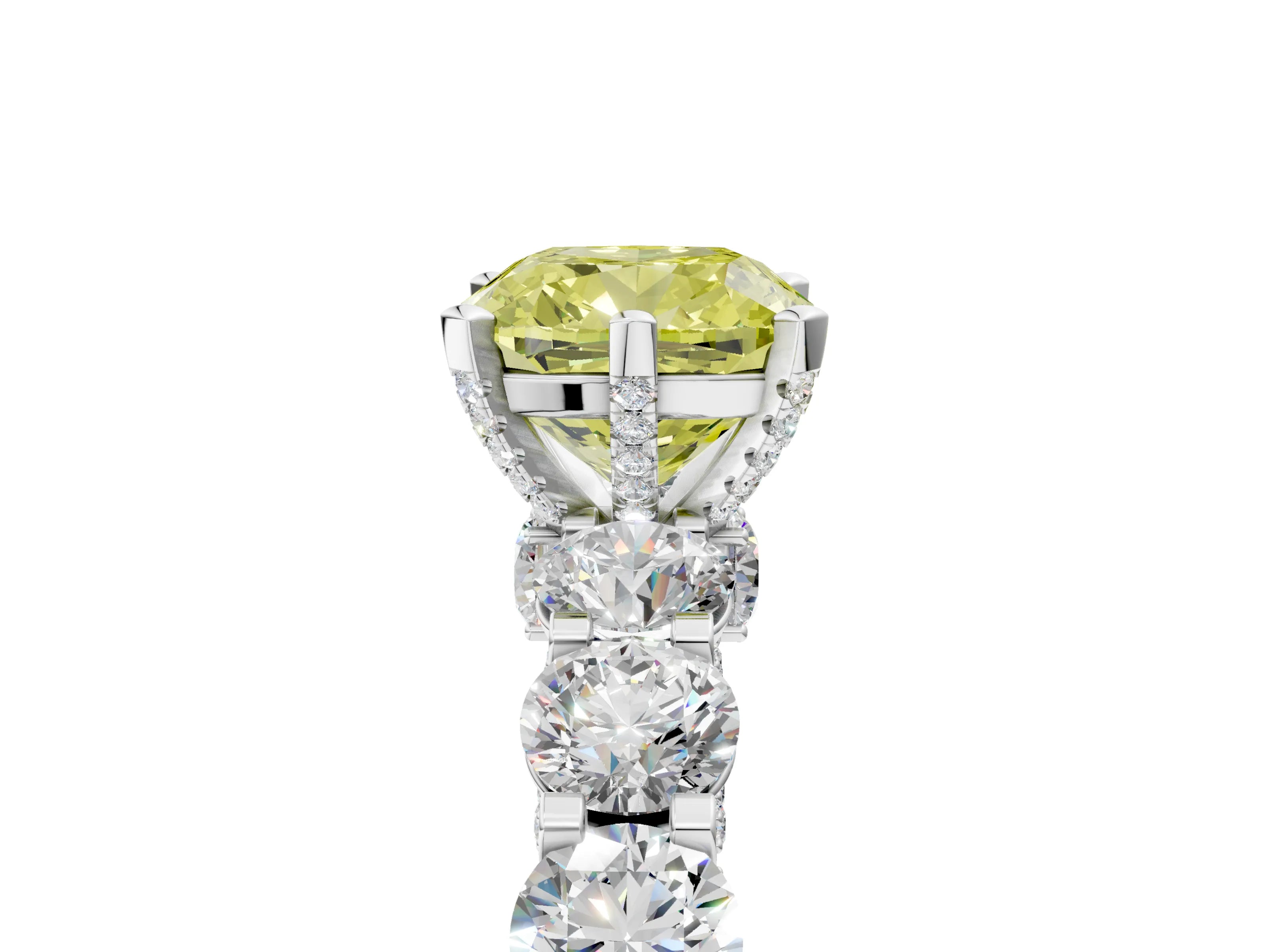 White gold Fancy Yellow Cushion Cut Diamond Side Stone Engagement Ring with Four-Prong Setting_42