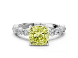 White gold Fancy Yellow Cushion Cut Diamond Side Stone Solitaire Ring with Round  and Four-Prong Setting_132
