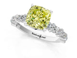White gold Fancy Yellow Cushion Cut Diamond Side Stone Solitaire Ring with Round  and Four-Prong Setting_133