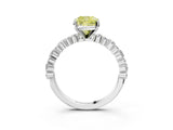 White gold Fancy Yellow Cushion Cut Diamond Side Stone Solitaire Ring with Round  and Four-Prong Setting_135