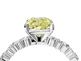 White gold Fancy Yellow Cushion Cut Diamond Side Stone Solitaire Ring with Round  and Four-Prong Setting_136