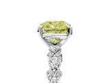 White gold Fancy Yellow Cushion Cut Diamond Side Stone Solitaire Ring with Round  and Four-Prong Setting_137