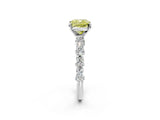 White gold Fancy Yellow Cushion Cut Diamond Side Stone Solitaire Ring with Round  and Four-Prong Setting_140