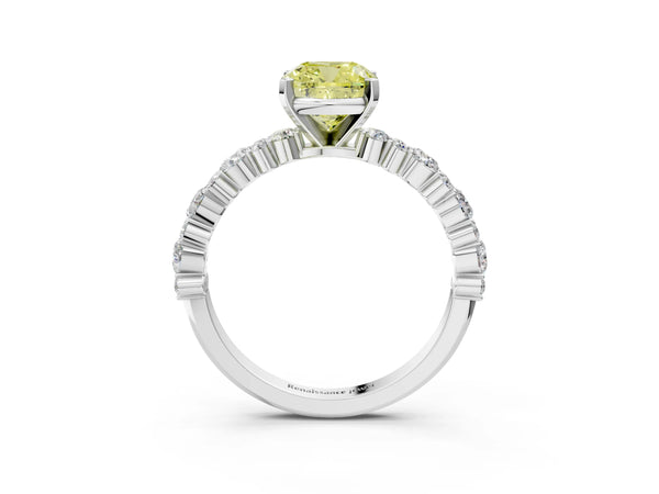 Platinum Cushion Cut Pear Side Stone Engagement Ring Setting for Fancy Yellow Center