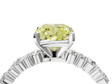 White gold Fancy Yellow Cushion Cut Diamond Side Stone Solitaire Ring with Round  and Four-Prong Setting_28