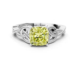 White gold Fancy Yellow Cushion Cut Diamond Solitaire Celtic Knot Ring with Four-Prong Setting_53