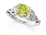 White gold Fancy Yellow Cushion Cut Diamond Solitaire Celtic Knot Ring with Four-Prong Setting_54