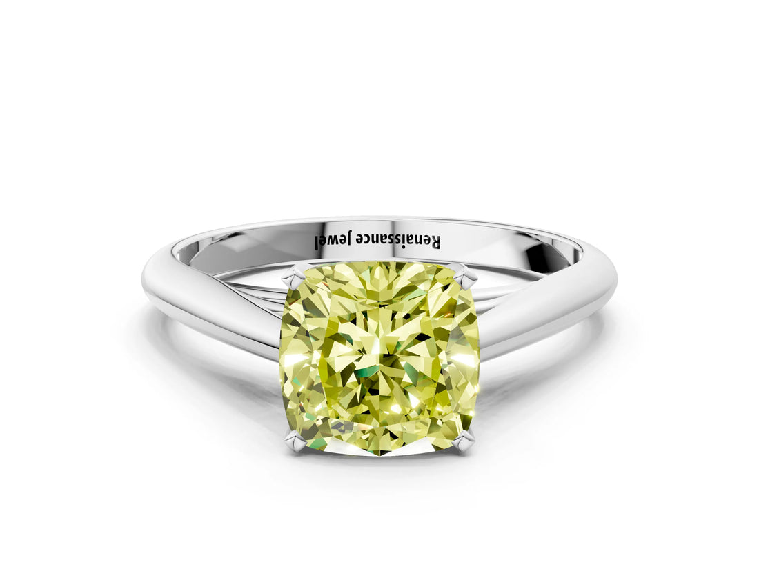 White gold Fancy Yellow Cushion Cut Diamond Solitaire Engagement Ring with Cathedral Setting and Four-Prong Mount_222