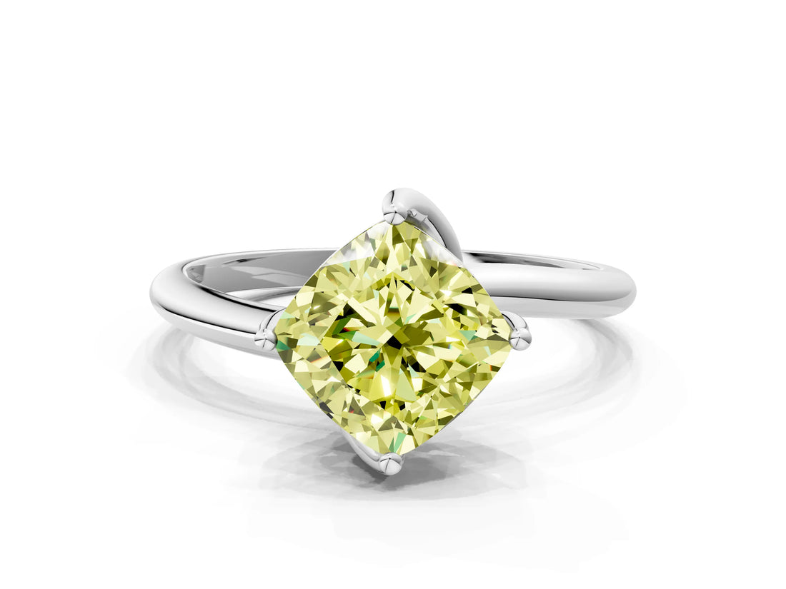 White gold Fancy Yellow Cushion Cut Diamond Solitaire Engagement Ring with Four-Prong Setting and Classic Band_38