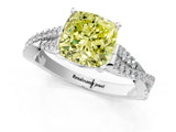 White gold Fancy Yellow Cushion Cut Diamond Solitaire Engagement Ring with Twisted Pavé Band and Four-Prong Setting_81