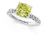 White gold Fancy Yellow Cushion Cut Diamond Solitaire Pavé Engagement Ring with Round Band and Prong Setting_14