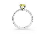 White gold Fancy Yellow Cushion Cut Diamond Solitaire Pavé Engagement Ring with Round Band and Prong Setting_52