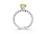 White gold Fancy Yellow Cushion Cut Diamond Solitaire Ring with Beaded Band and Prong Setting_394