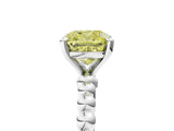 White gold Fancy Yellow Cushion Cut Diamond Solitaire Ring with Beaded Band and Prong Setting_397